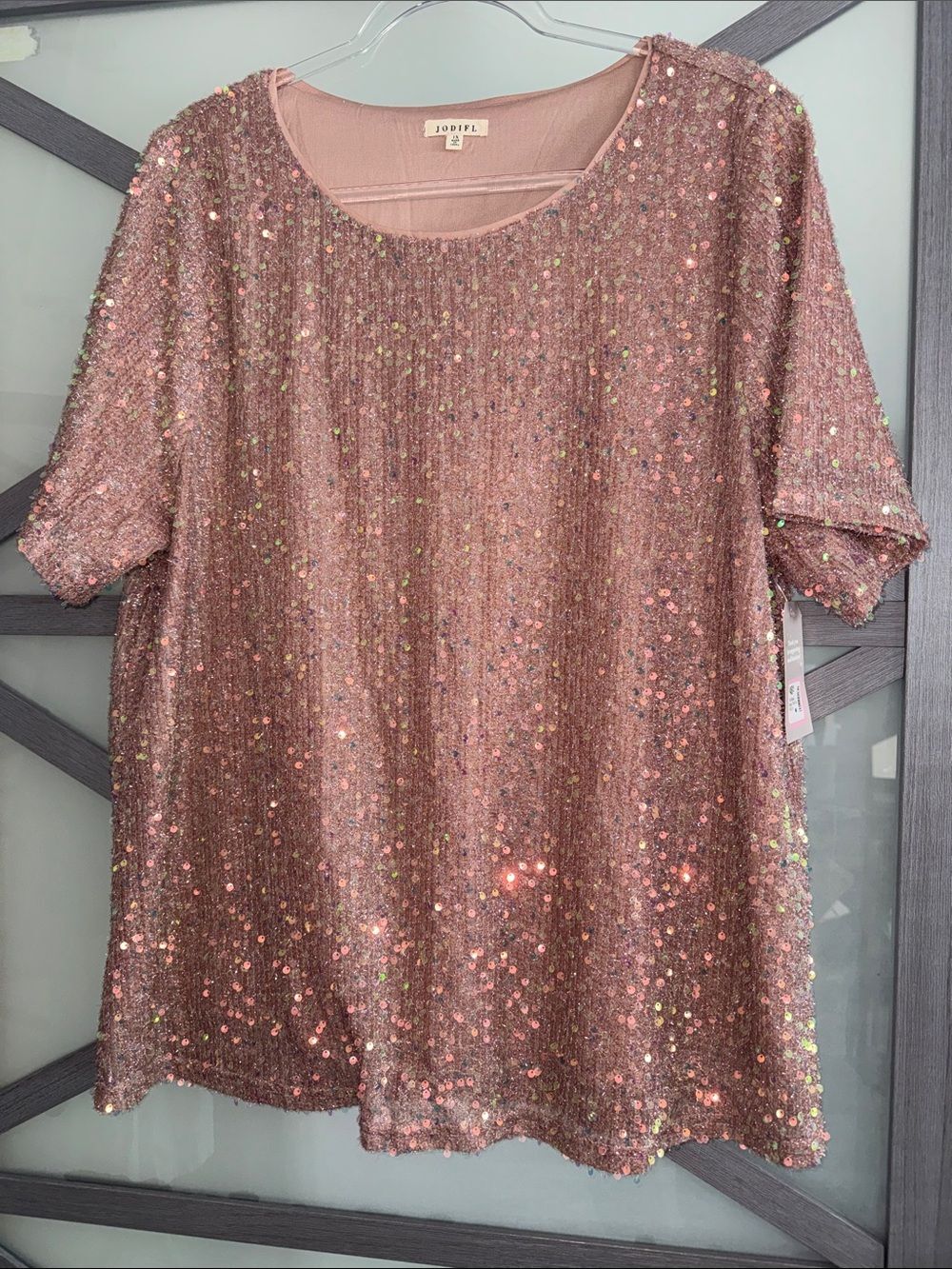 JODIFL Pink Sequin Short Sleeve Tee